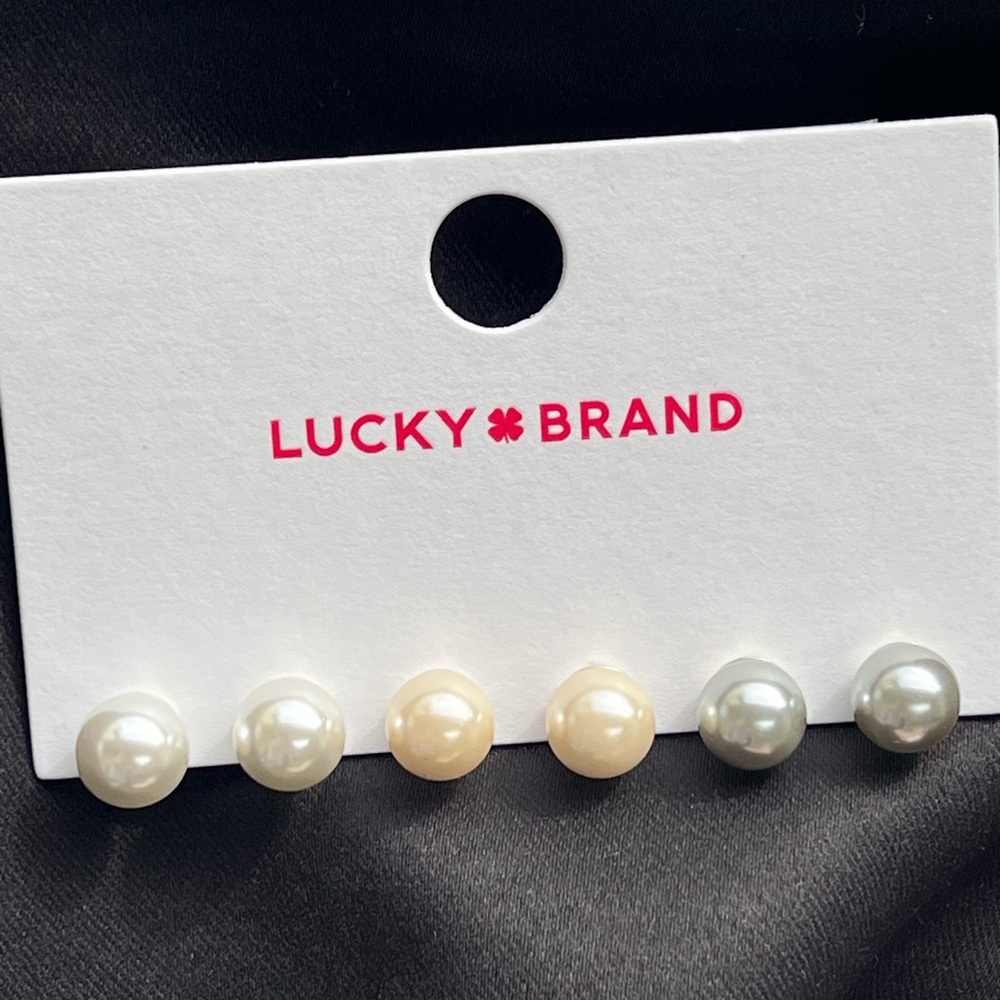 Lucky Brand Three-Pair Pearl Stud Earring Set - White, Ivory, Light Gray